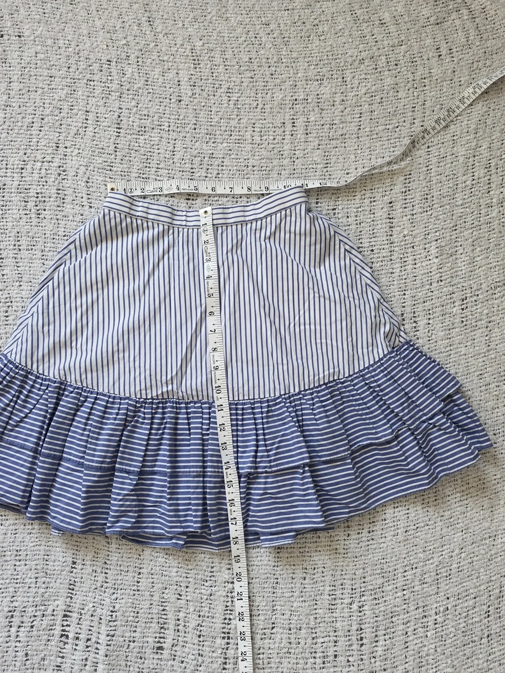 J. Crew Blue and White Striped Ruffle-Hem Skirt